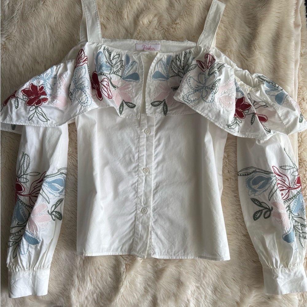 Parker White Floral Embroidered Blouse